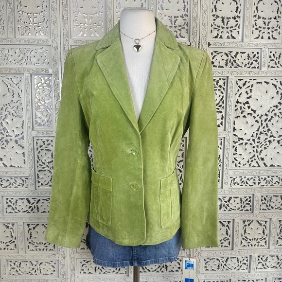NWT Covington Kelly Green Suede Leather Work Careerwear Blazer Sz Small - Picture 1 of 7